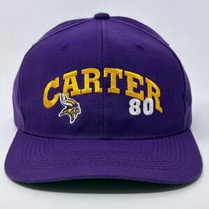 Vintage 90s Minnesota Vikings Cris Carter Hat Baseball Cap Purple NFL Snapback